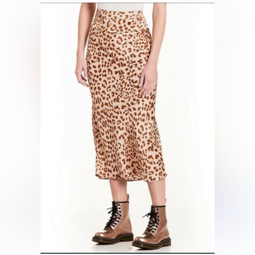 Free People Normani Bias Leopard Print Midi 0 polyester high waist zipper Skirt - Picture 1 of 16